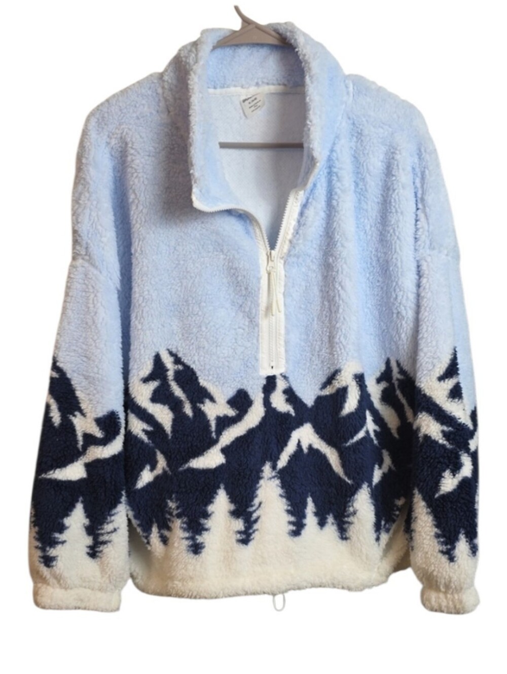 No Boundaries XL 16-18 Sherpa Pullover Mountain Print Quarter Zip Cozy